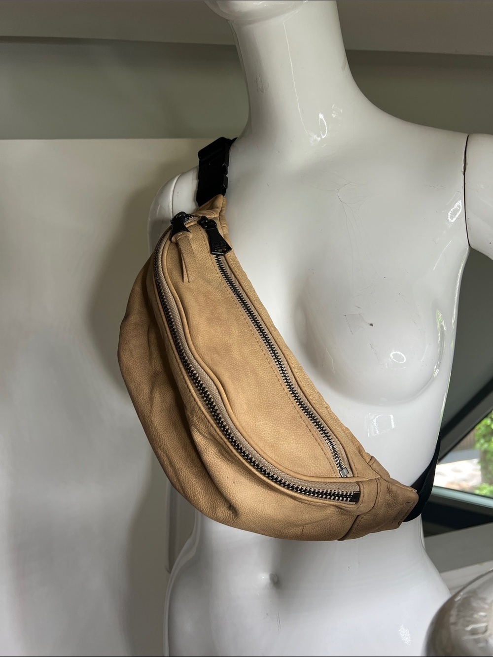 Aimee Kestenberg Tan Double Compartment Leather Belt Crossbody Bag